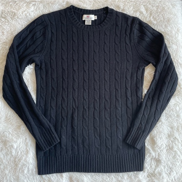 Vineyard Vines | Wool/Cashmere Blend Cable Knit Crewneck Black Sweater - Picture 1 of 9